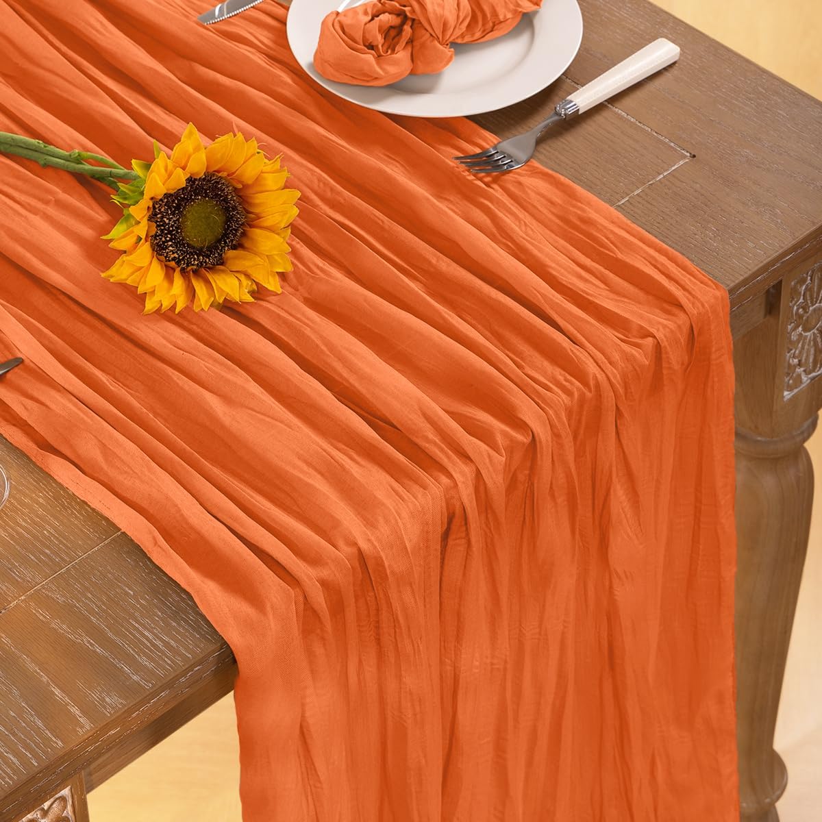 Orange Cheesecloth Table Runner 4 Pack Halloween Orange Table Runners Boho Gauze 120 Inches Cheese Cloth Fall Table Decorations for Thanksgiving Weddings Bridal Baby Shower Party Decor