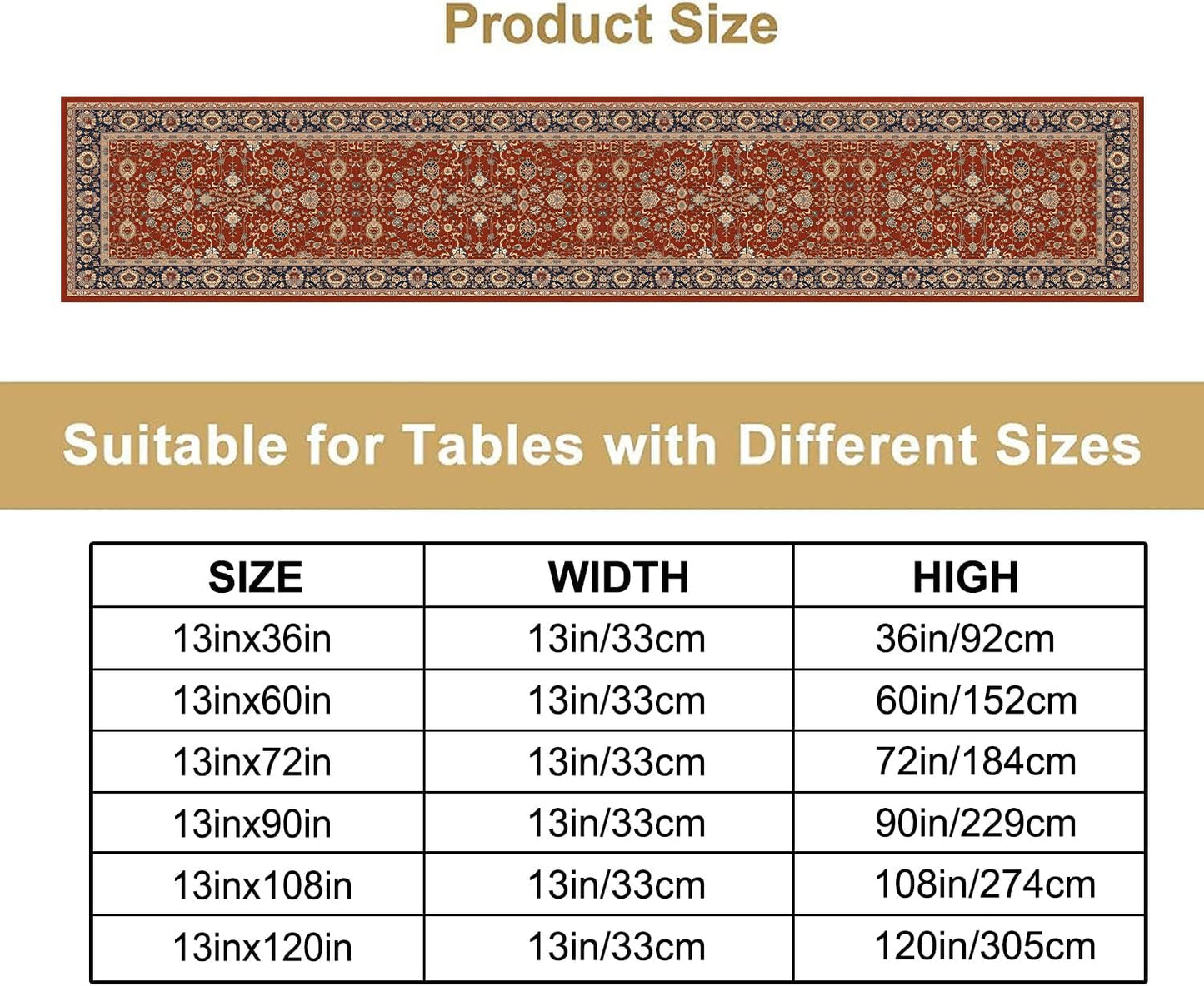 Boho Floral Vintage Red Blue Table Runner, Retro Flower Rustic Country Farmhouse Abstract Pattern for Home Kitchen Table Decor Dining Coffee Room Party Decor 13x36in