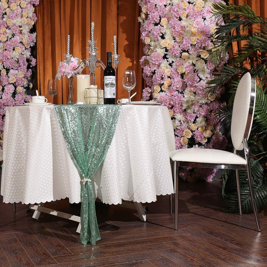 Eternal Beauty Mint Green Table Runner for Wedding, 2PCS-12x108 Sequin Table Runner Decorations for Birthday Parties, Banquets, Graduations,Christmas