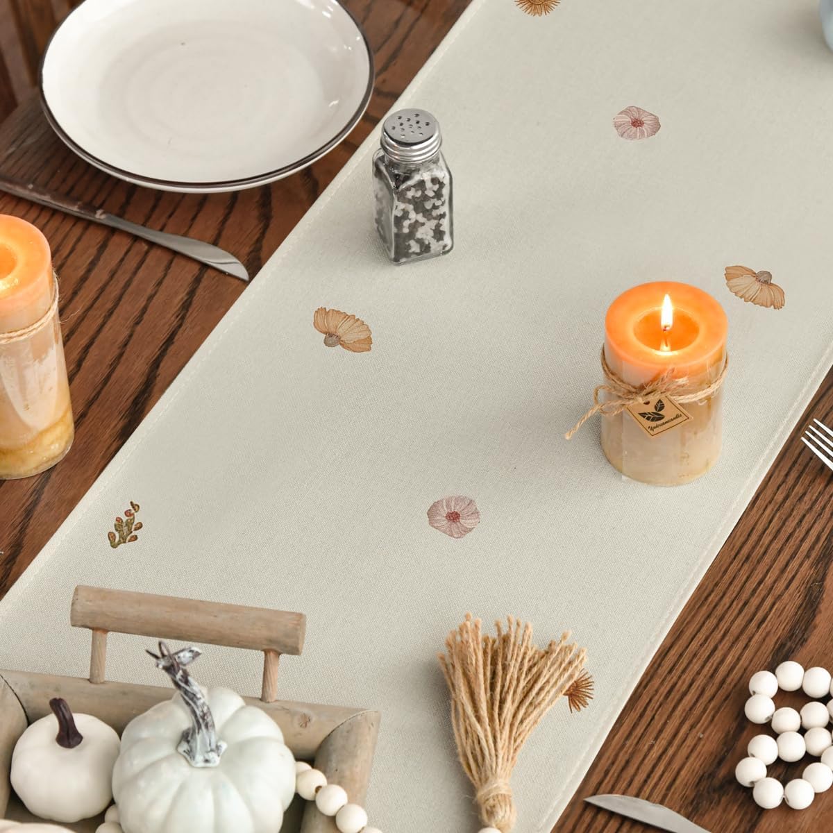 Artoid Mode Wild Flowers Grasses Floral Fall Table Runner, Seasonal Autumn Kitchen Dining Table Decoration for Home Party Decor 13x120 Inch