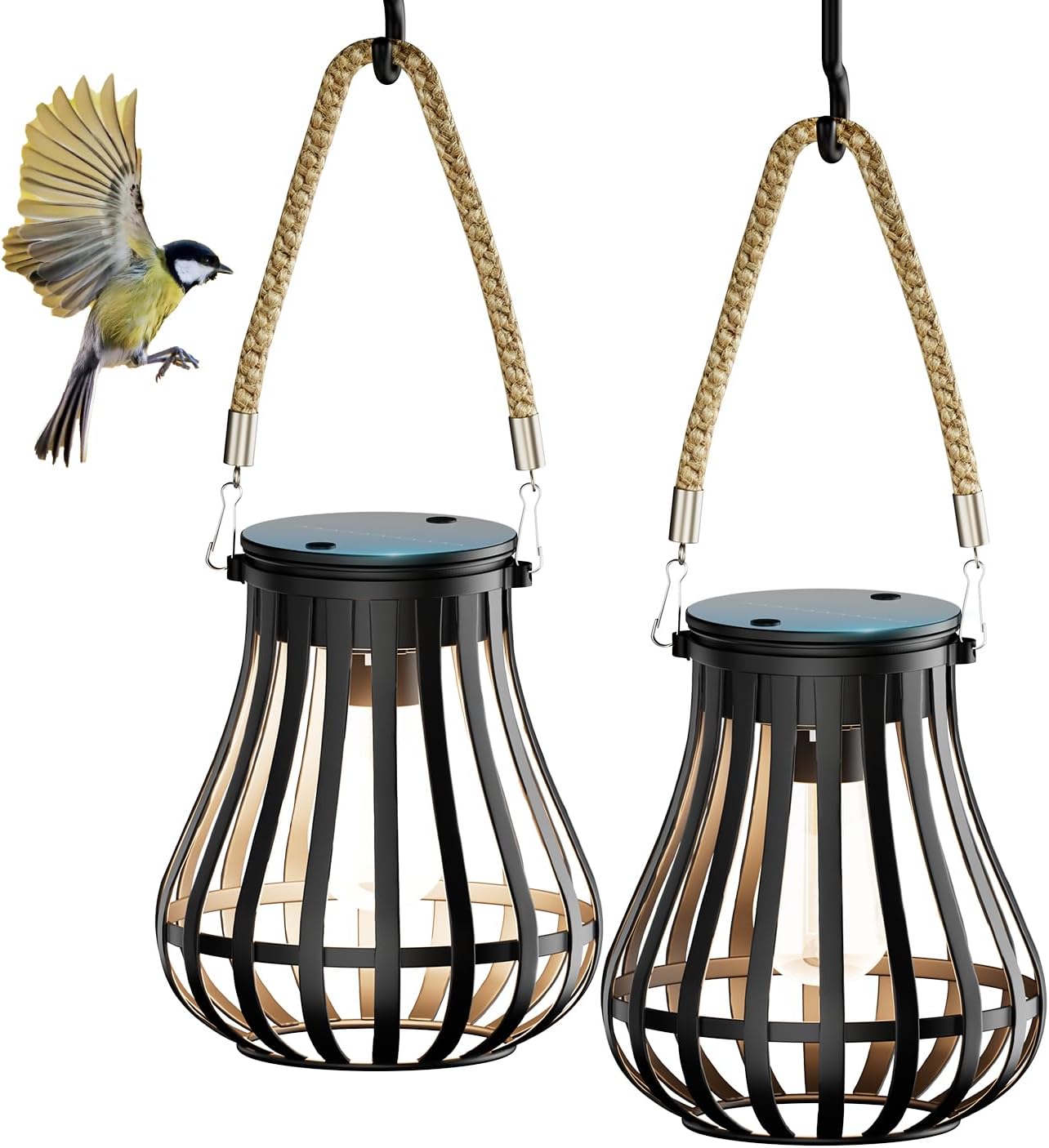 Solar Lanterns Outdoor Waterproof - Hanging Solar Lights for Outside, Halloween Yard Decorative, Classic High Brightness Garden Lanterns Lamp for Patio Table Pathway Decor, Pack 2