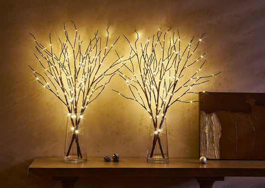 Fudios Branch Lights Plug in with Timer Willow Branches with Lights for Vase Twig 32IN 150 LED Outdoor and Indoor Holiday Party Decor 2Set