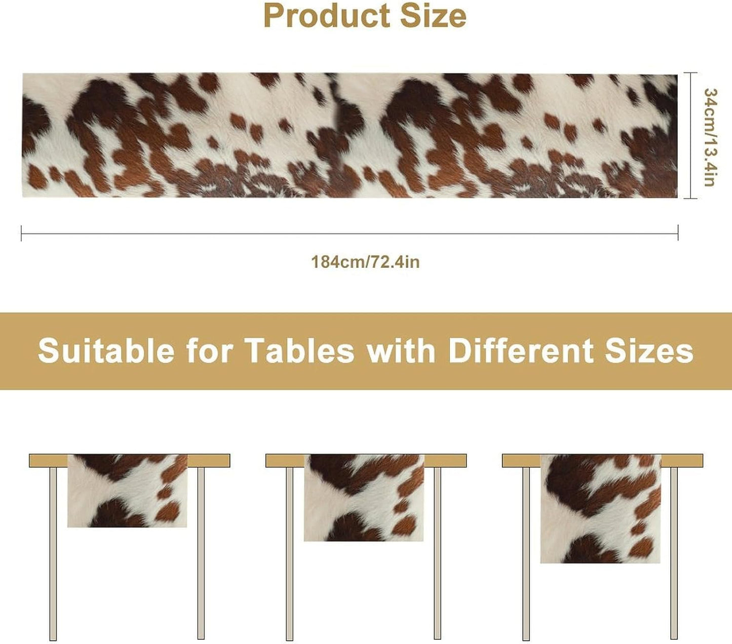 Farmhouse Cow Skin Print Table Runner, Safari Wildlife Brown Country Farm Cowhide Pattern Cotton Linen Rustic Cottage Table Runner for Dinning Home Party Holidays Home Setting, 13x36 Inch