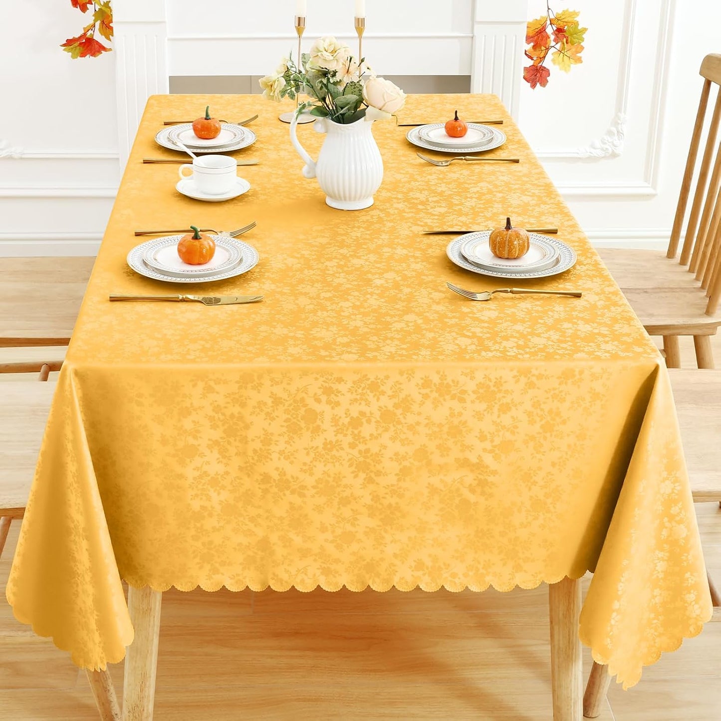 Smiry Rectangle Table Cloth, Waterproof Heavy Duty Vinyl Tablecloths, Wipeable Washable Table Cover for Kitchen and Dining Room (Mustard Yellow, 60" X 120")