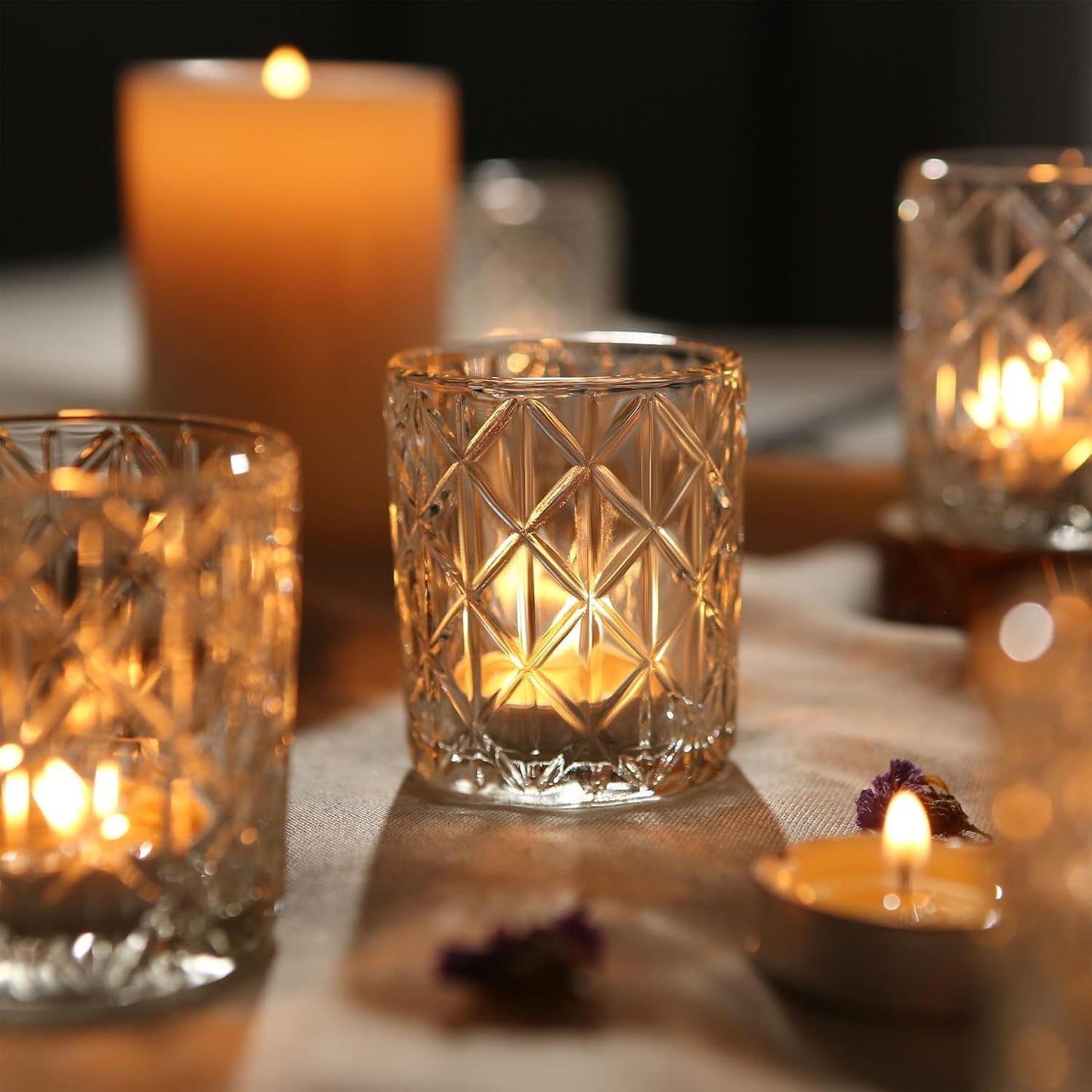 72pcs Clear Votive Candle Holders, Vintage Glass Candle Holder for Tealight/Votive Candle, Tealight Candle Holder for Table Centerpieces Home Bridal Birthday Christmas Wedding