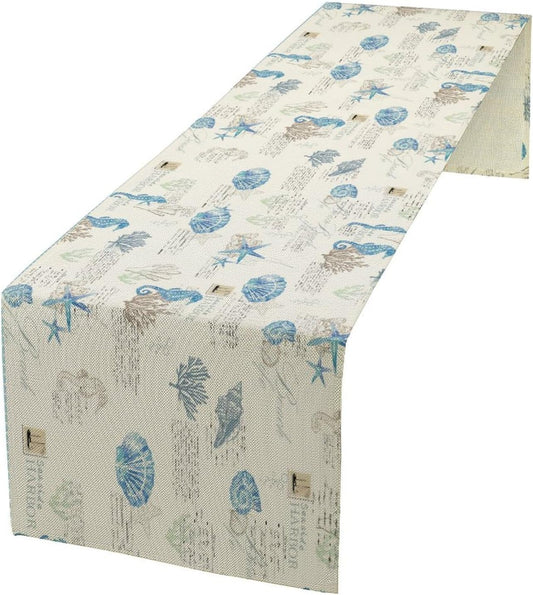 Starfish Table Runner,Vintage Nautical Seashell Tropical Beach Theme Coastal Ocean Sea Burlap for Hotel Indoors Outdoor Dining Room Kitchen Tablecloth, 13x70in
