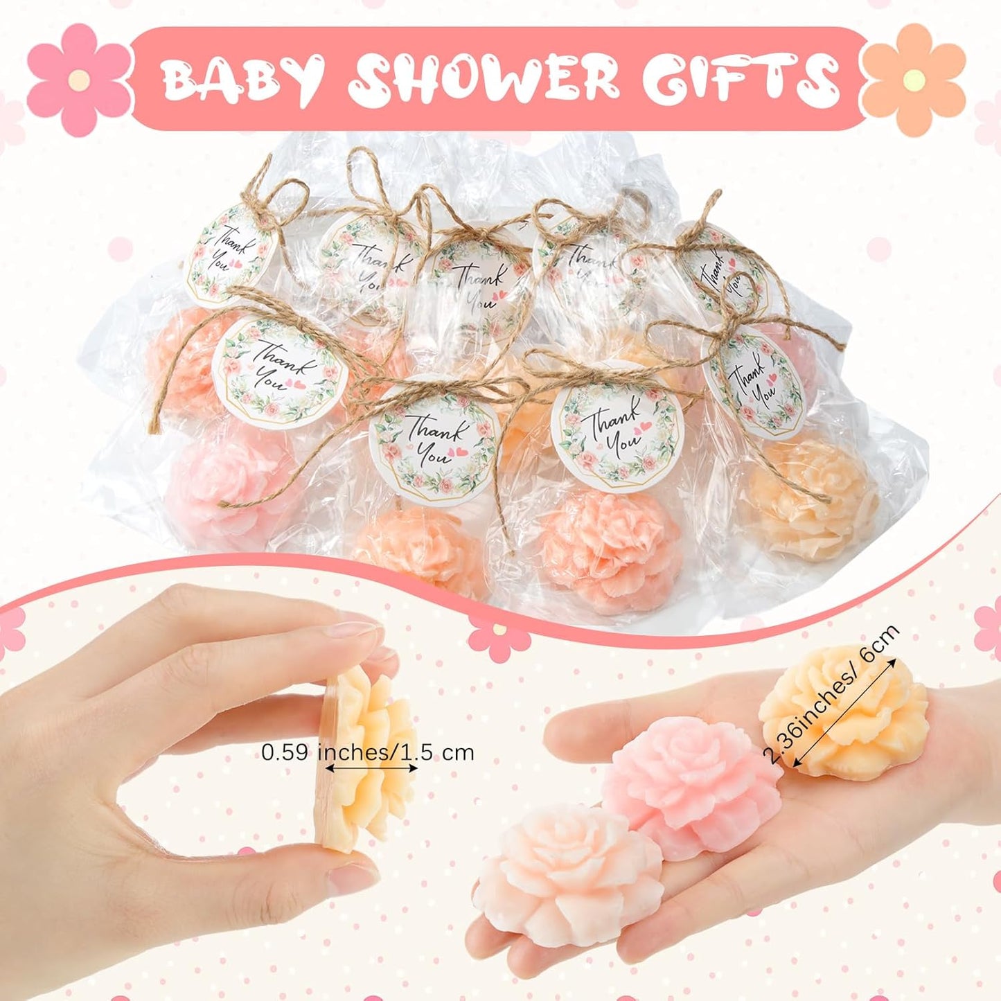 Demissle 20 Set Flower Mini Soaps for Guests Rose Soap Baby Shower Soap Favors with Thank You Tags for Wedding Bridal Guest Gift Party Favor(Light Pink)