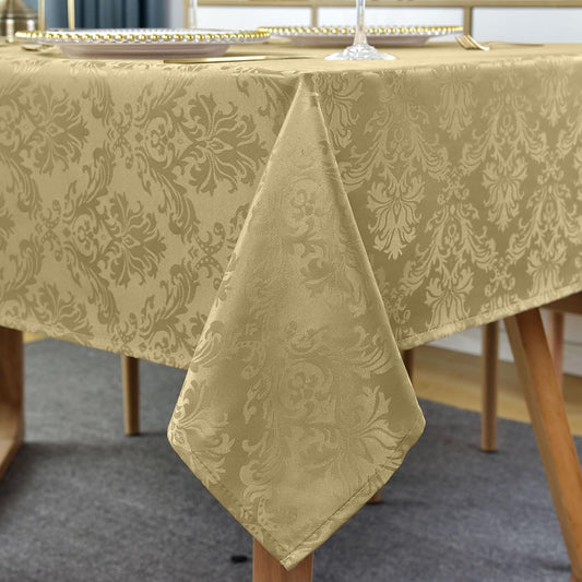 SASTYBALE Jacquard Tablecloth Rectangle 60 x 120 Inch, Spill Proof Dust Resistant Damask Table Cloth, Soft Polyester Table Cover for Dining, Party, Indoor, Outdoor, Gold
