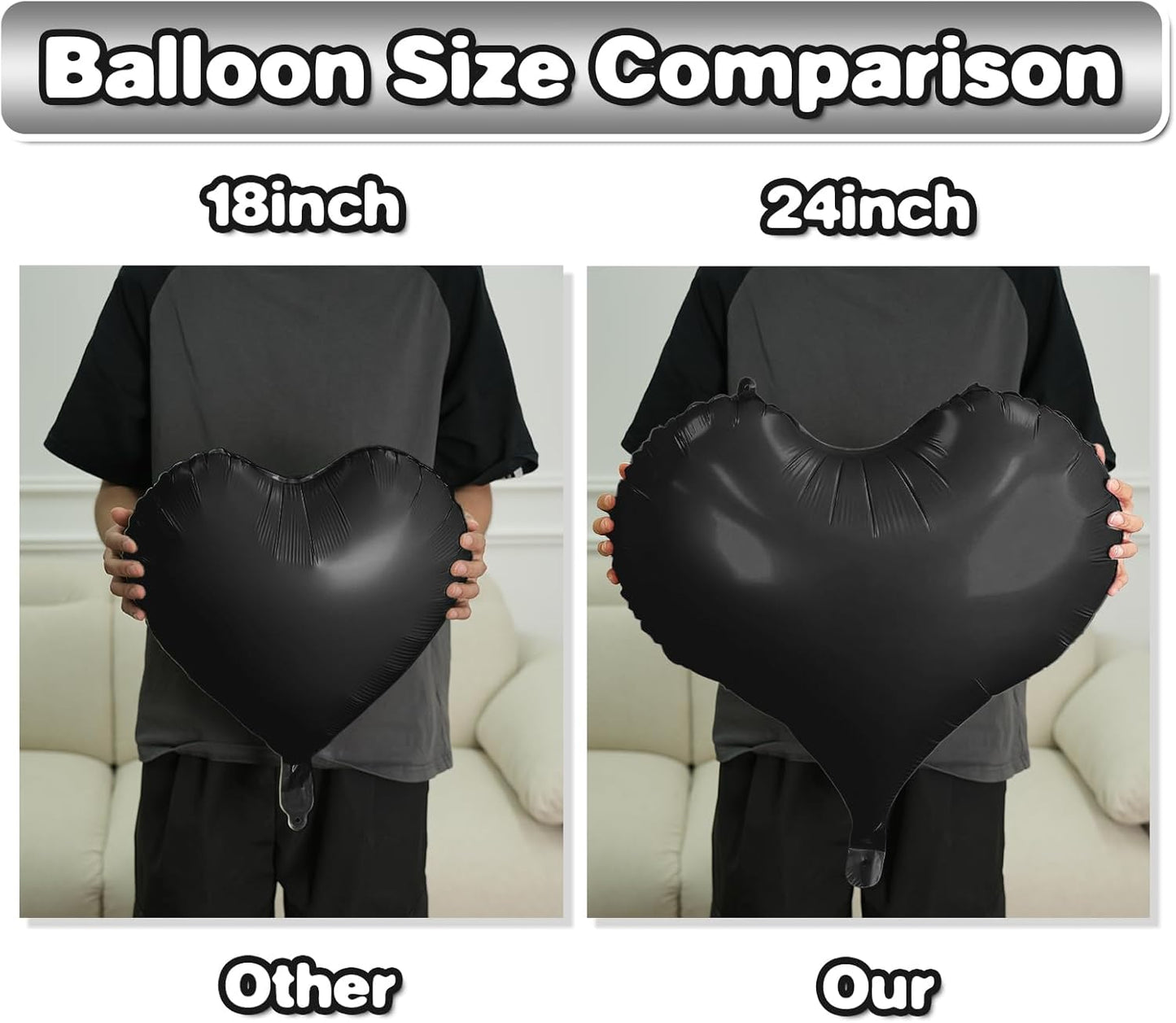 Black Heart Balloons,24Inch Large Black Heart Foil Balloons for Valentine's Day Birthday Wedding Baby Shower Anniversary Party Decorations