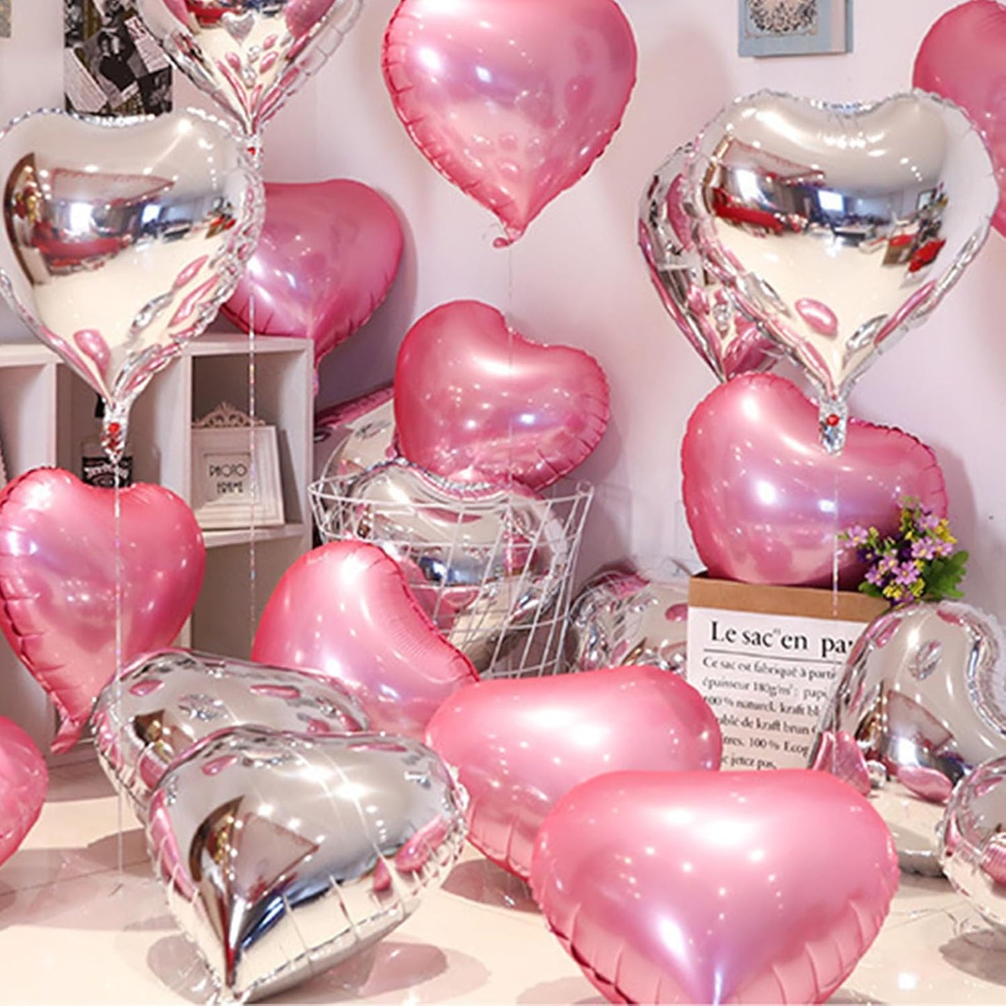 Silver Heart Balloons,18inch Bright Silver Heart Shaped Foil Balloons 12Pcs Helium Mylar Balloon for Anniversary Wedding Engagement Birthday Party Baby Shower Decorations