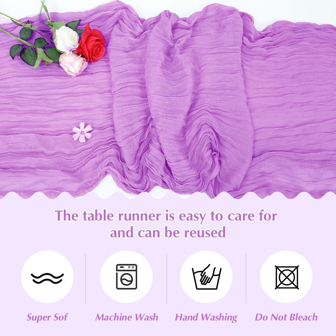 Light Purple Cheesecloth Table Runner -21*120Inch Long Boho Wedding Table Decor, Rustic Gauze Fabric Runner for Bridal Showers, Baby Showers & Parties (Sheer, Lightweight, Wrinkled Design)