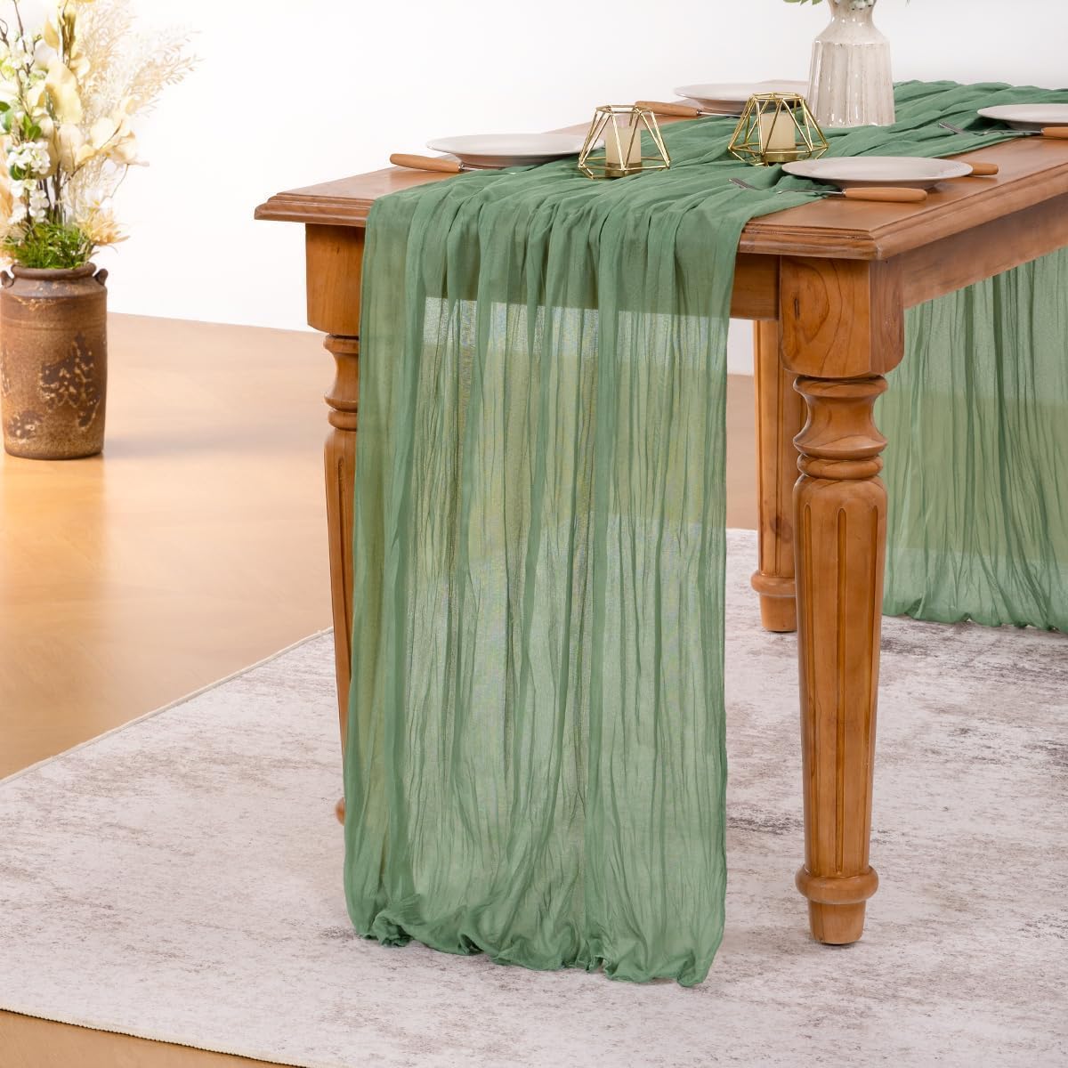 MLMW 2 Pack Sage Green Table Runner Cheesecloth Boho Gauze Rustic Cheese Cloth Table Runner 160 inch Sheer 13.3ft for Wedding Party Baby Bridal Shower Birthday