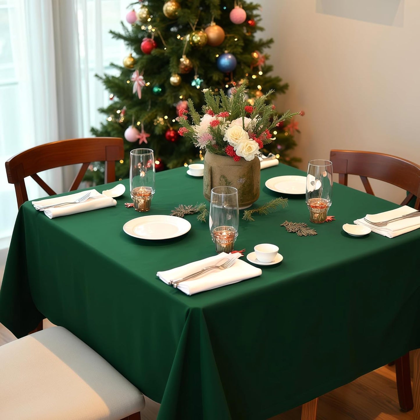 sancua Small Square Tablecloths 36x36 Inch - Hunter Green Table Cloth for Square or Round Tables, Washable Polyester Fabric Table Cover for Christmas Nightstand End Bedside Tables