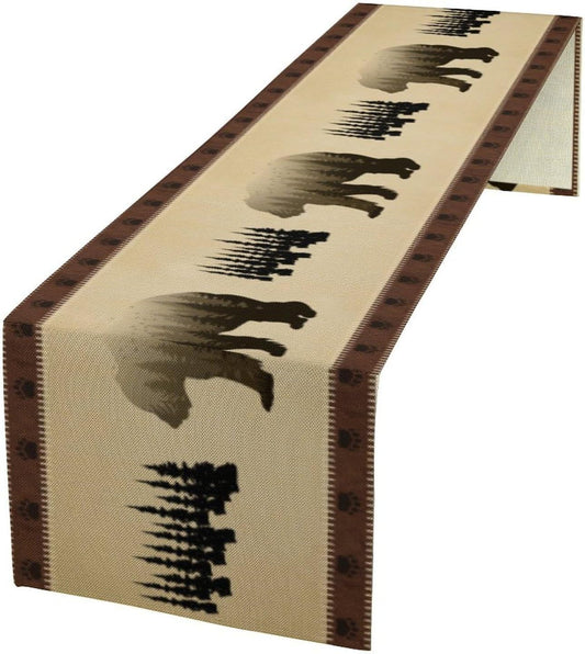 Vintage Bear Table Runner Forest Retro Rustic Cabin Farmhouse Table Runner for Party Dinner Bedroom Living Room Kitchen 13x36 Inch