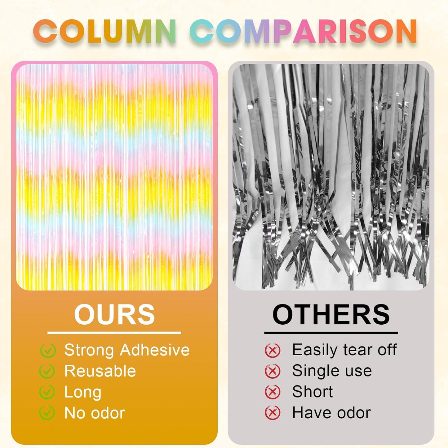 2 Pack Pastel Rainbow Foil Fringe Backdrop Curtains, Tinsel Streamers Birthday Party Decorations, Fringe Backdrop for Baby Shower, Gender Reveal, Birthday Party