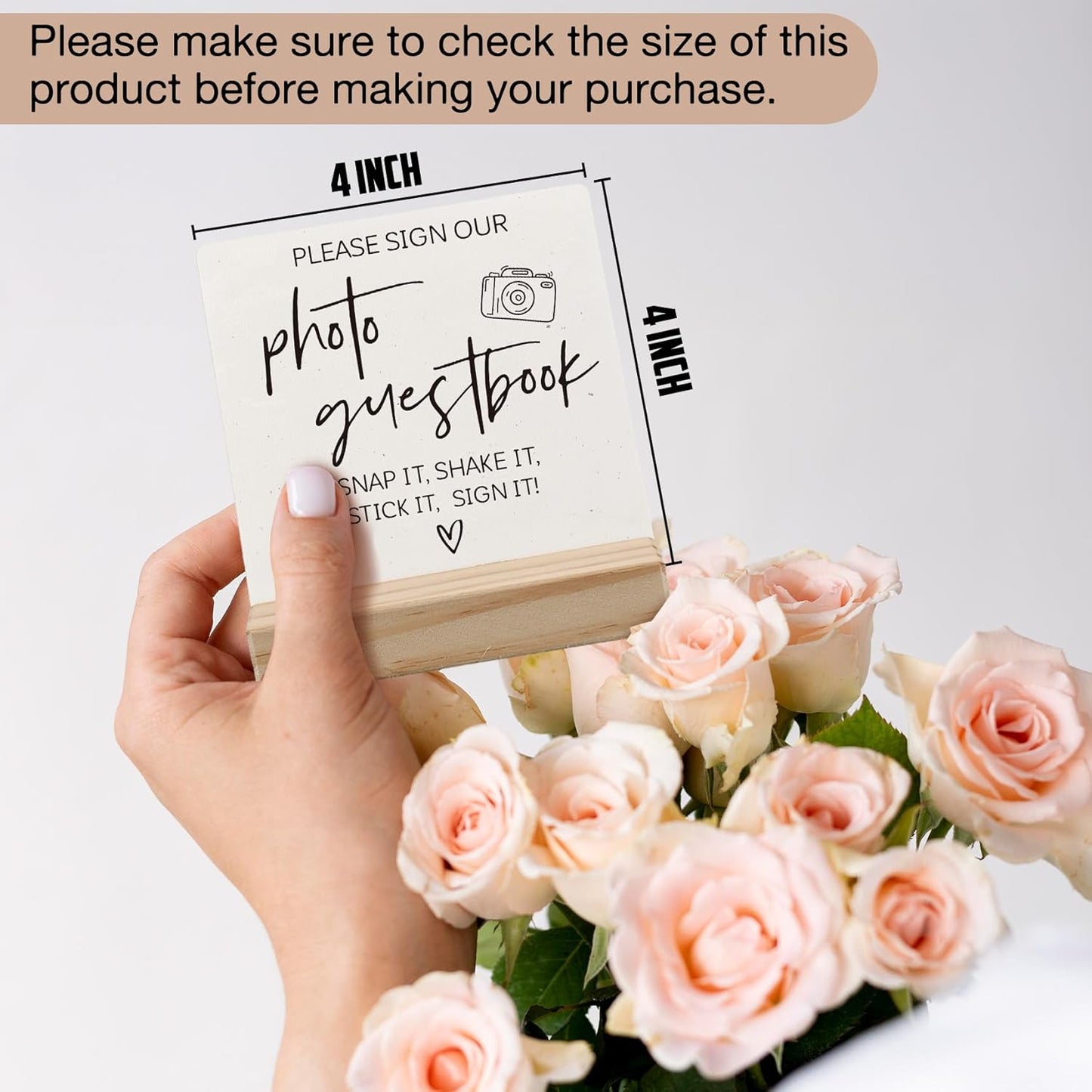 Photo Guest Book Sign, Wedding Guest Book Desk Decor, Guest Book Wedding Reception Wood Plaque, Please Sign Our GuestbookSign Wooden Plaque with Wood Stand forWedding Table Decor Signs