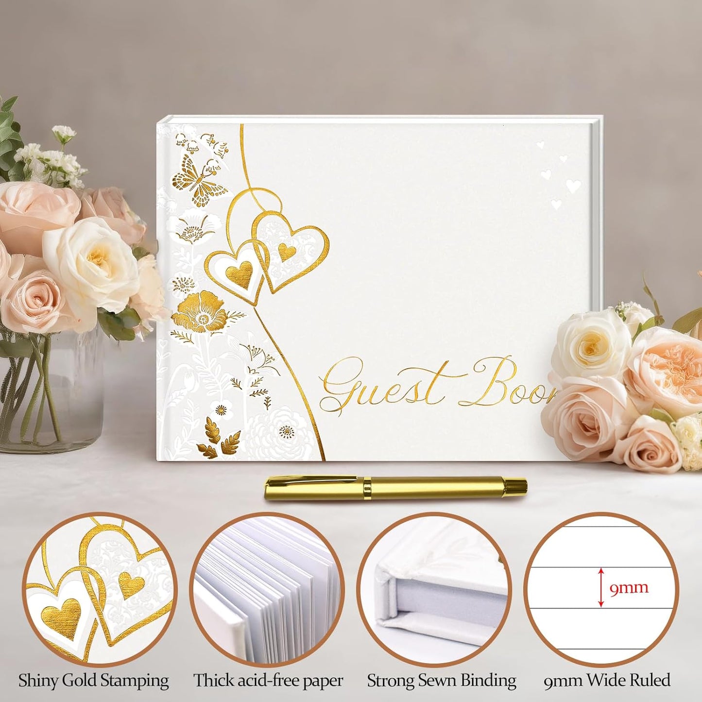 FREXISYN Wedding LOVE Guest Book 9x7'' - Personalized Photo Guestbook with Pens for Reception, Baby Shower & Birthday [hardcover]