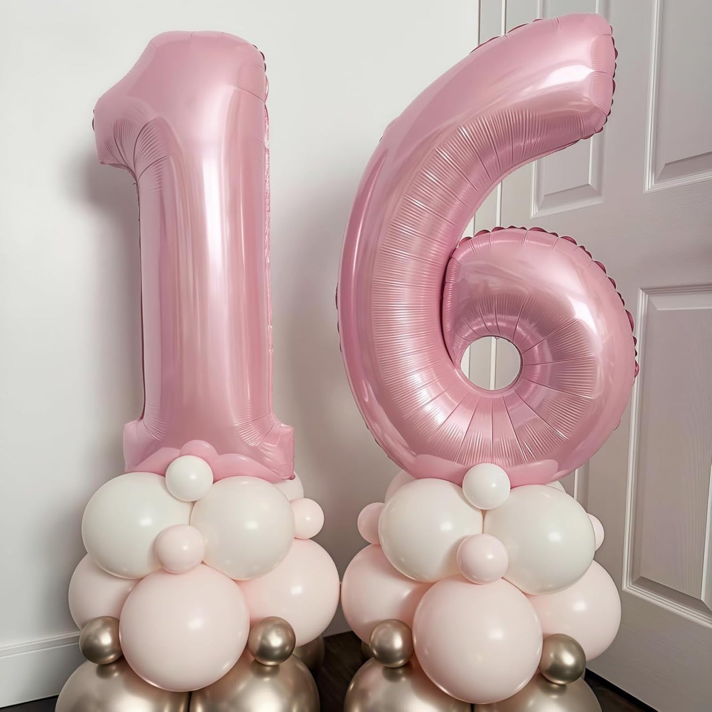 Large Light Pink 17 Balloon, Foil Number 1 & 7 Helium Balloon, 40 Inch Mylar Self Inflating Number 17 Balloon Pastel Pink for Girls 17th Birthday Party Decor Women Anniversary Decorations Supplies
