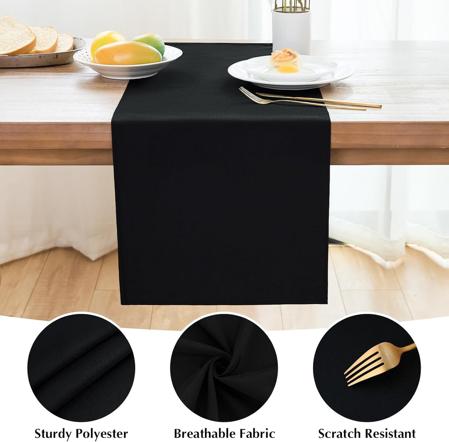 2 Pack Black Small Short Table Runner 12 x 48 Inch Solid Color Runners Coffee Table Dresser for Daily Party Home Decoration