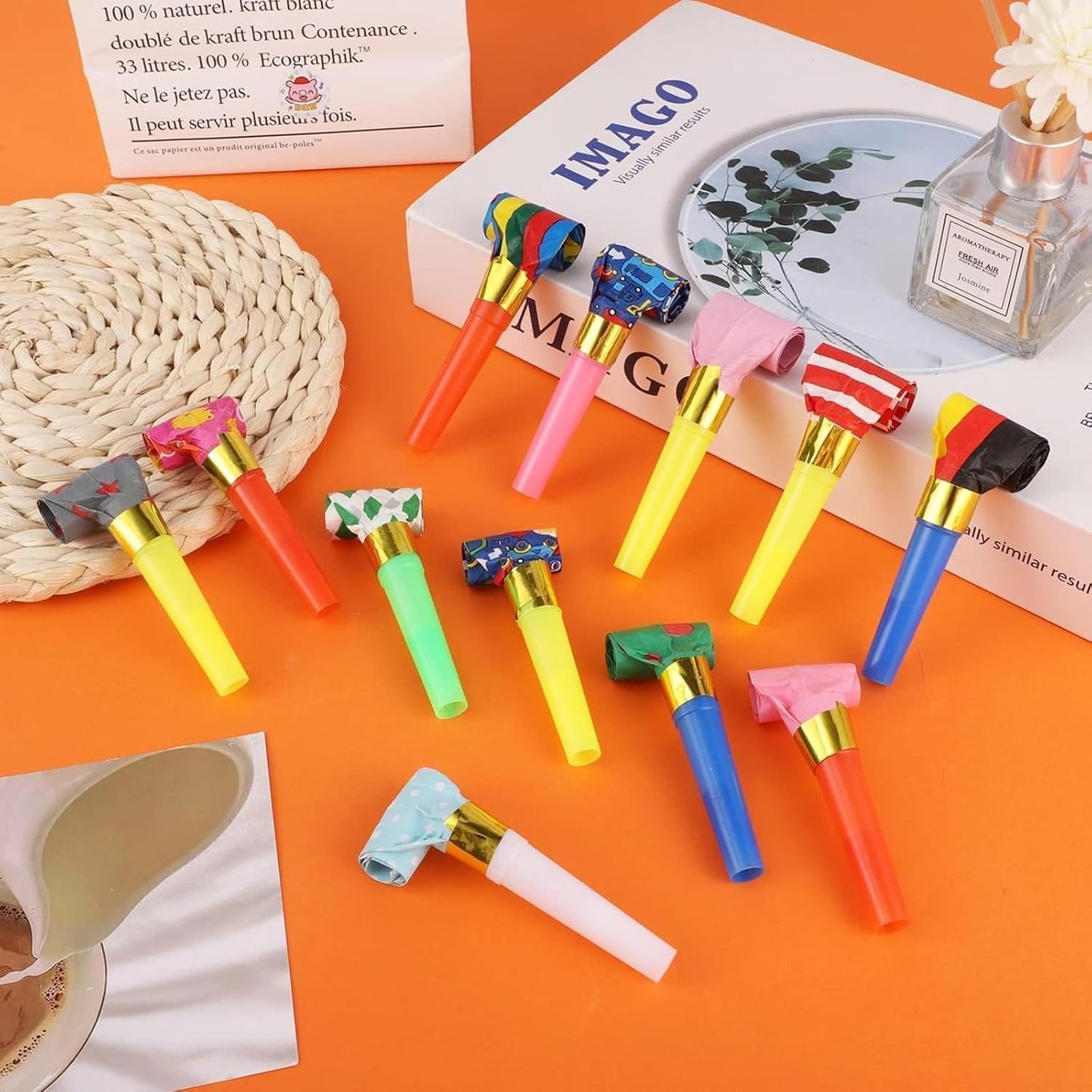 75 PCS Noisemakers Funny Party Blower Colorful Birthday Blow Horns Whistles New Years Favors Noise Makers (75)