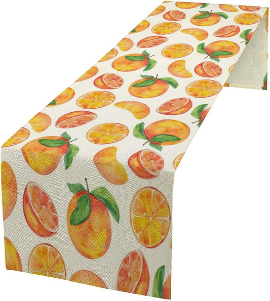 Watercolor Fruit Botanical Print Table Runner Spring Summer Orange Lemon Dinner Runner for Farmhouse Party Holiday Home Kitchen Dining Table Decor 13x90