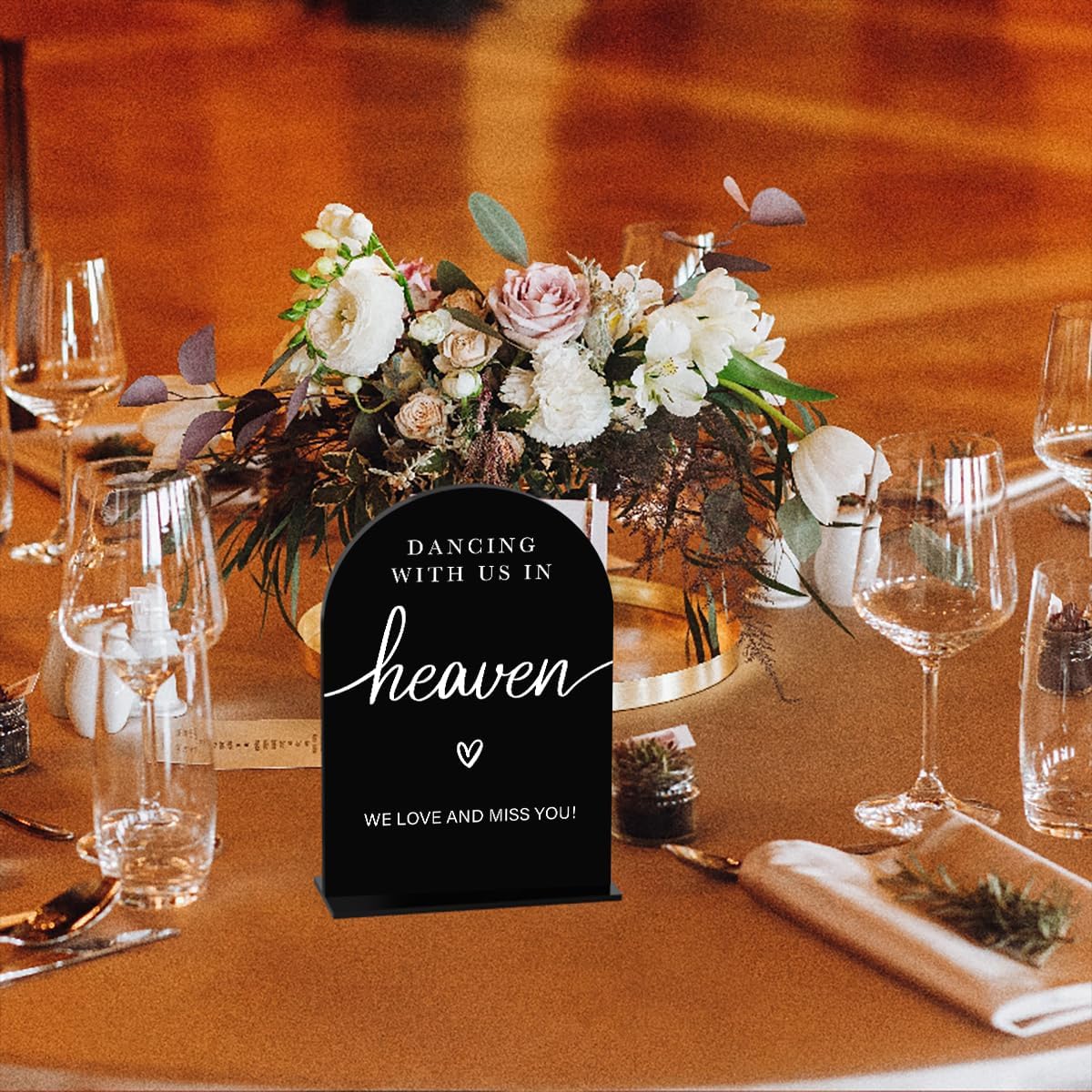 Acrylic Wedding Sign Dancing With Us In Heaven Sign for Wedding Wedding Signs for Ceremony Modern Calligraphy Arch Acrylic Table Top Sign for Wedding Reception and Event Party Table(black）