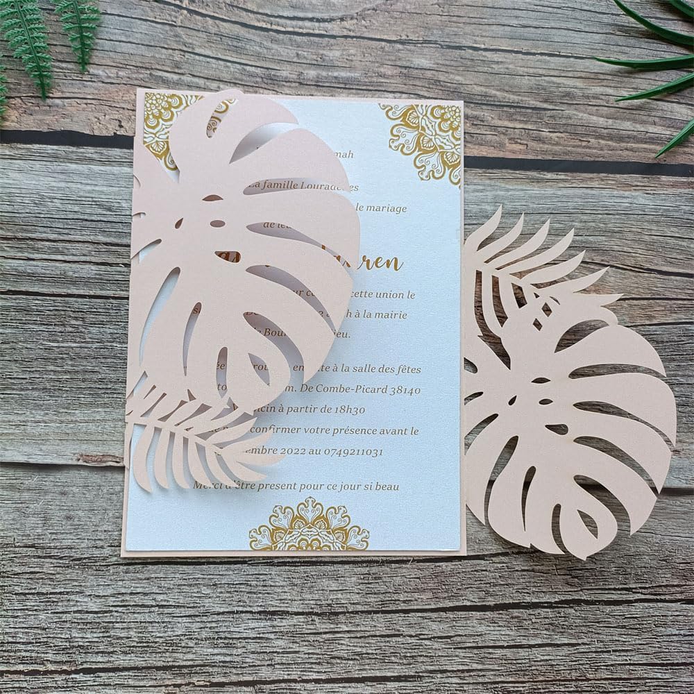 MillaSaw Flower Laser Cut Invitations Pink Plame Invitation Jacket With Envelope, for Wedding Anniversary Birthday Cards Holiday Party Decoration (soft pink)