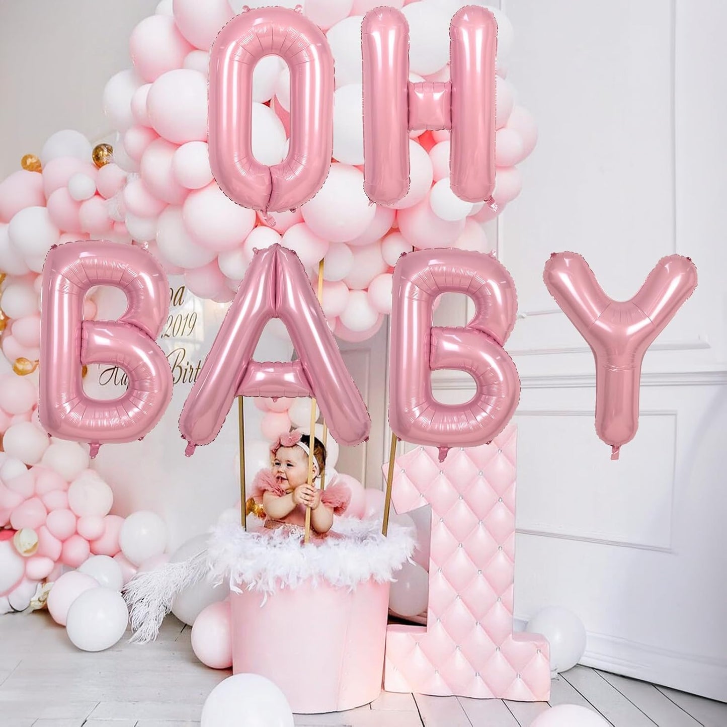 40 Inch Giant Pink Letter Balloon B, Foil Balloon Pastel Pink, Light Pink Helium Alphabet Balloon B Can Form Word OH BABY BRIDE, Mylar Letter Balloon for Women Birthday Party Decoration Supplies