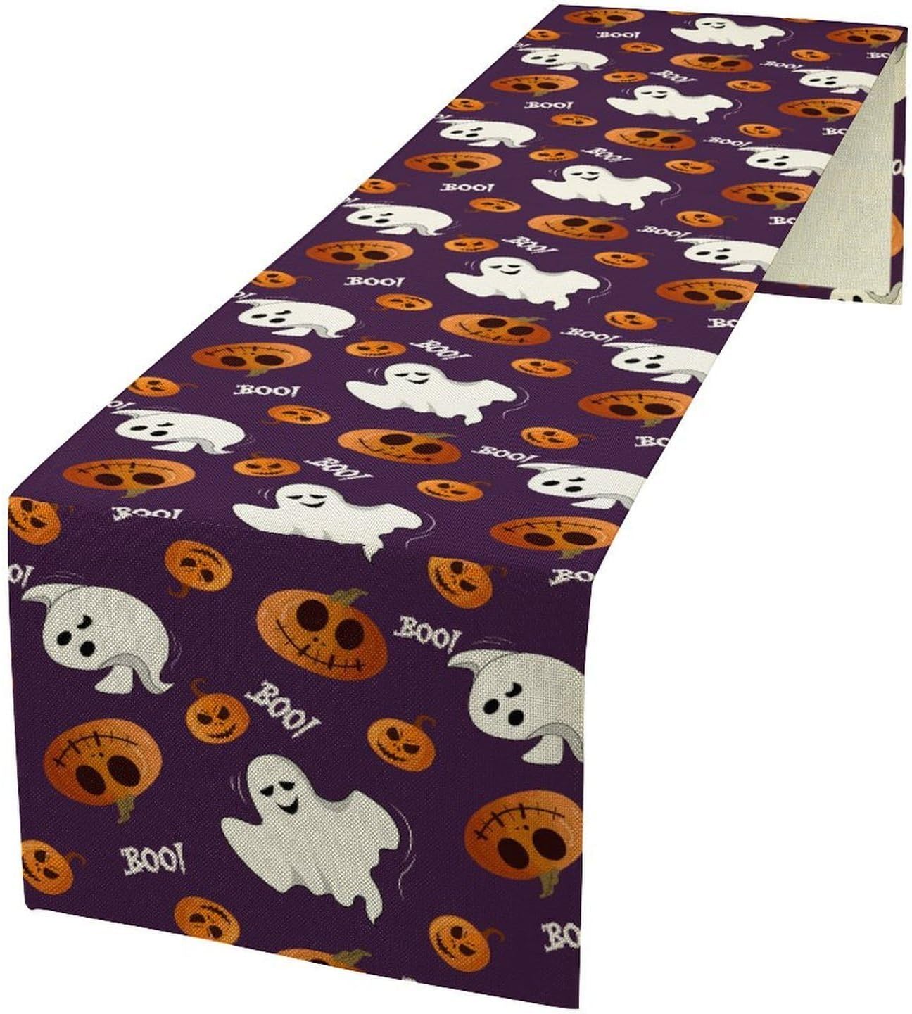 Halloween Table Runner,Ghost Pumpkin Halloween Table Runner for Kitchen Dining Table Decoration Home Party Decor 13x36 Inch