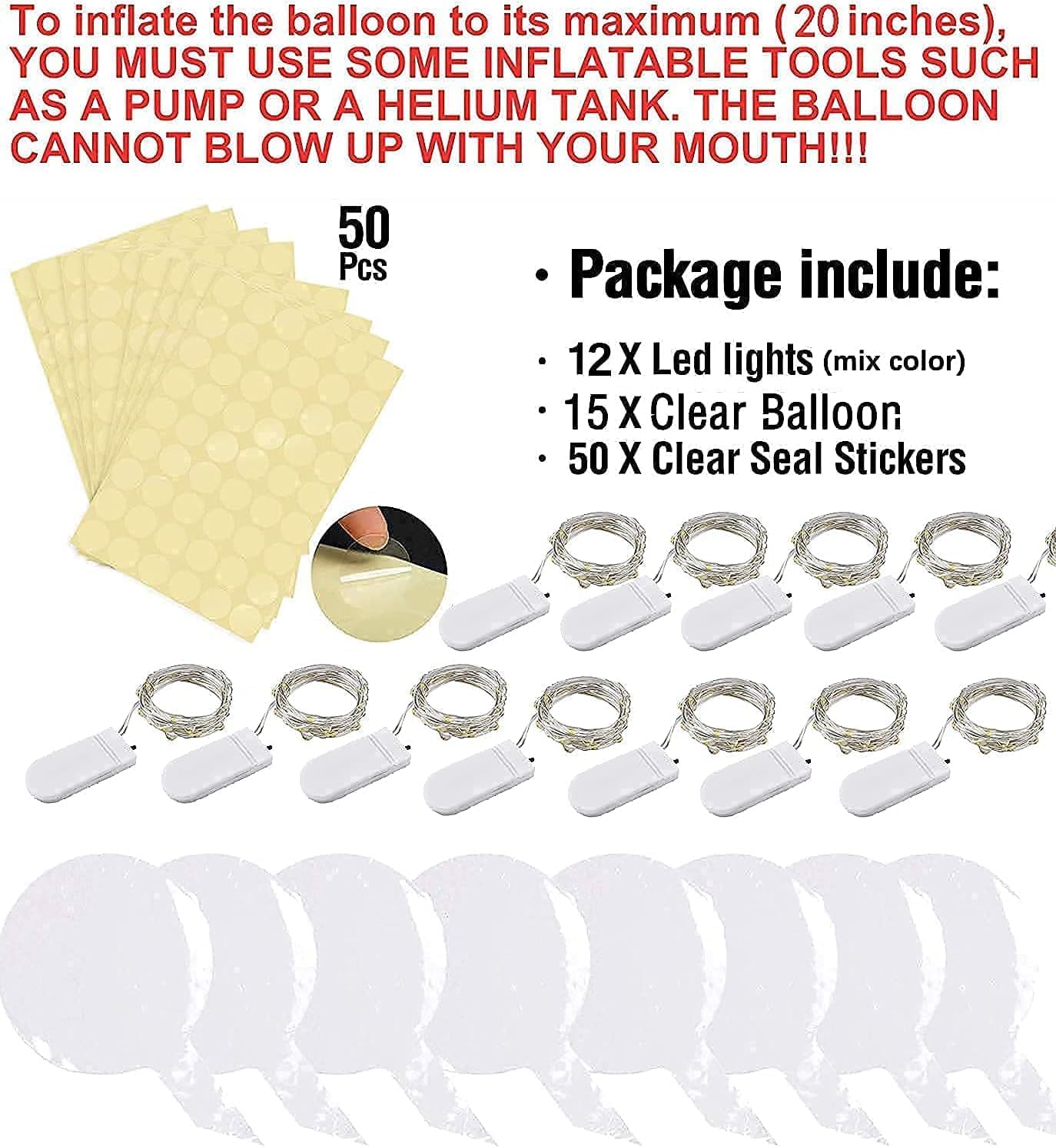 LED Balloons - Light Up, Transparent, Perfect for Party, Birthday, Wedding (Red, with Battery)