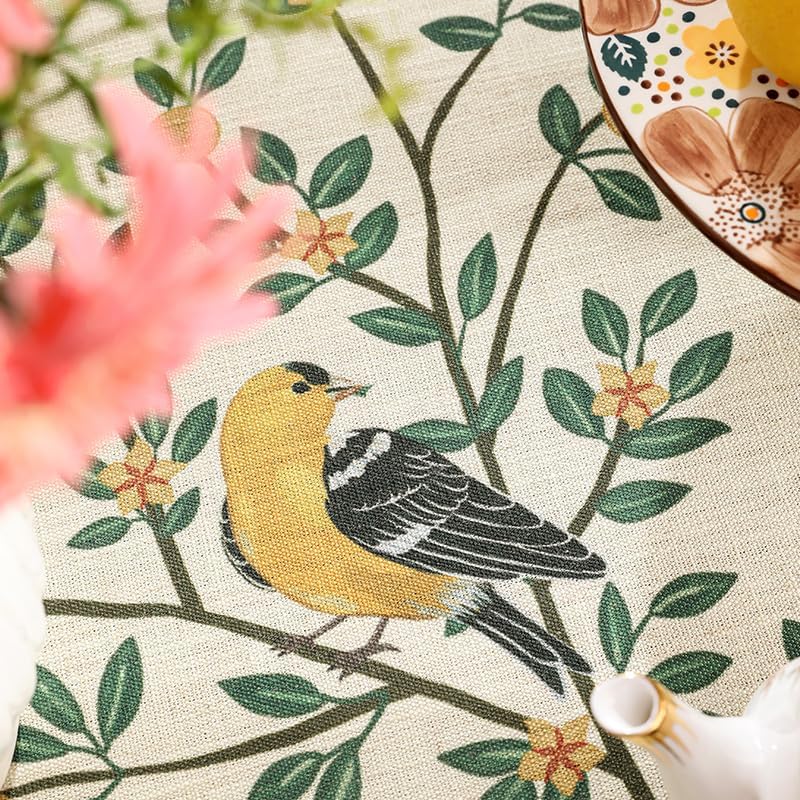 patdrea Designer Green Linen Rectangular Tablecloth,Vintage Breathable Floral Extra Long Table Cloth,Decor Table Cover for Kitchen Dining,Parties,Party,Christmas,Thanksgiving,63"x110"-Warbler
