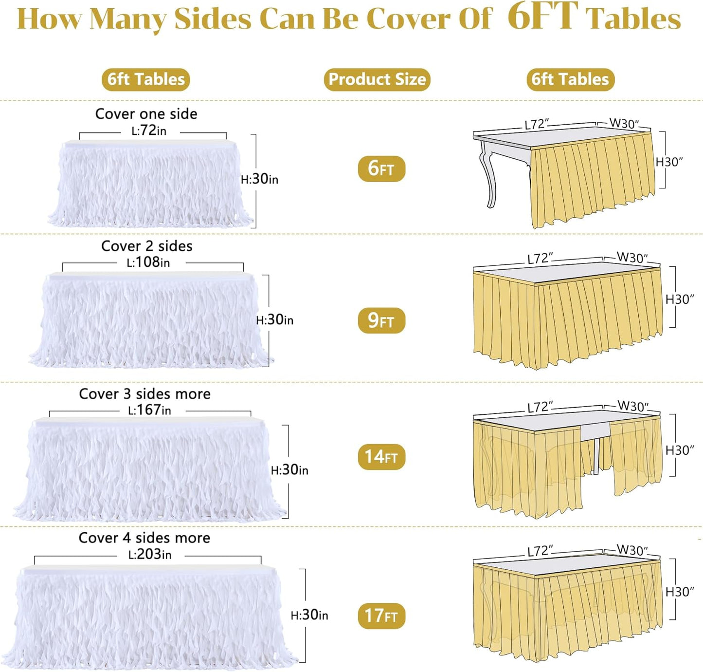Partisky White Tulle Curly Willow Table Skirt for Rectangle Table 9ft, Ruffle Tutu Table Cloth for Wedding,Bridal Shower, Baby Shower,Birthday Party