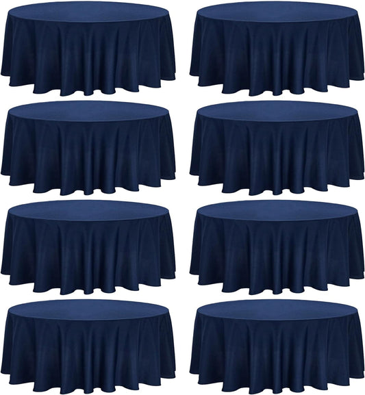 8 Pack Premium Round Tablecloth 120 Inch Round Table Covers Washable Polyester Fabric Round Table Clothes for Wedding Party Reception Banquet Buffet Restaurant (Navy Blue, 120 Inch)