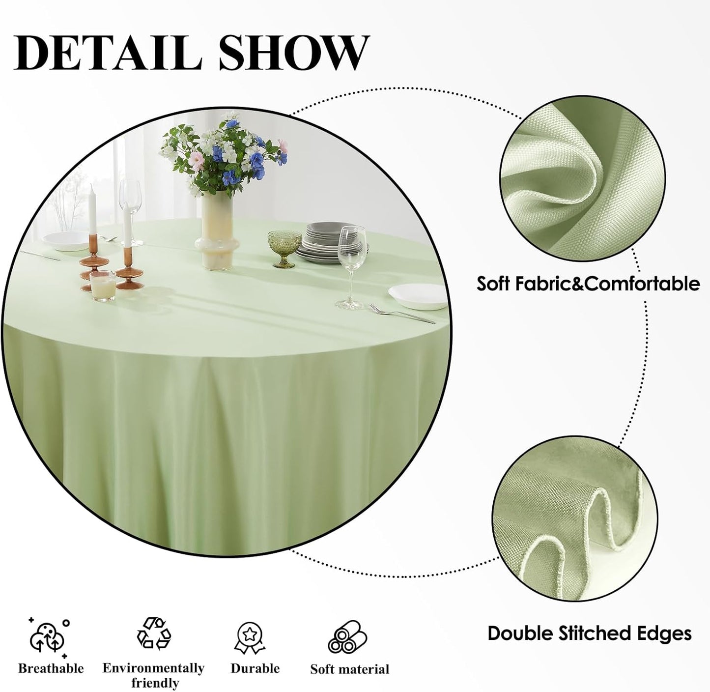 Round Tablecloth 2 Pack 108 Inch Sage Green Tablecloths Washable Decorative Linen Polyester Table Clothes Cover for Dining Table Banquets Buffet Parties and Wedding