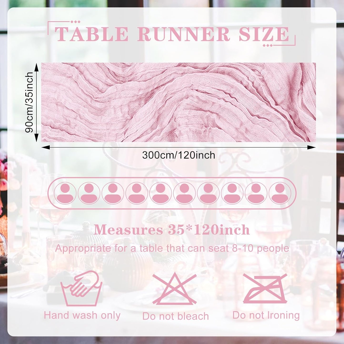 6 Pack Cheesecloth Table Runner 10Ft Christmas Gauze Boho Table Runners for Wedding Decor Bridal Shower Decorations Baby Shower Party(35" x 120")