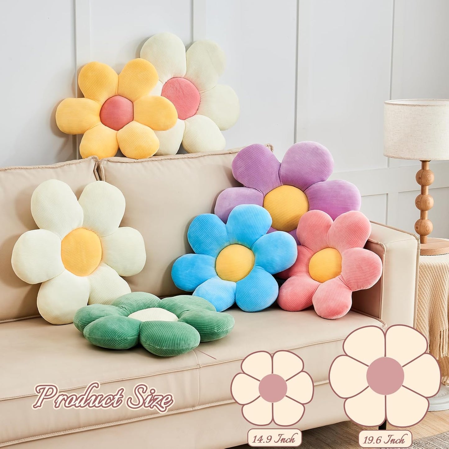 Pink Flower Pillow, 14.9" Cute Flower Shaped Floor Pillow, Aesthetic Floral Plush Daisy Decorative Throw Pillows for Bed Sofa Couch