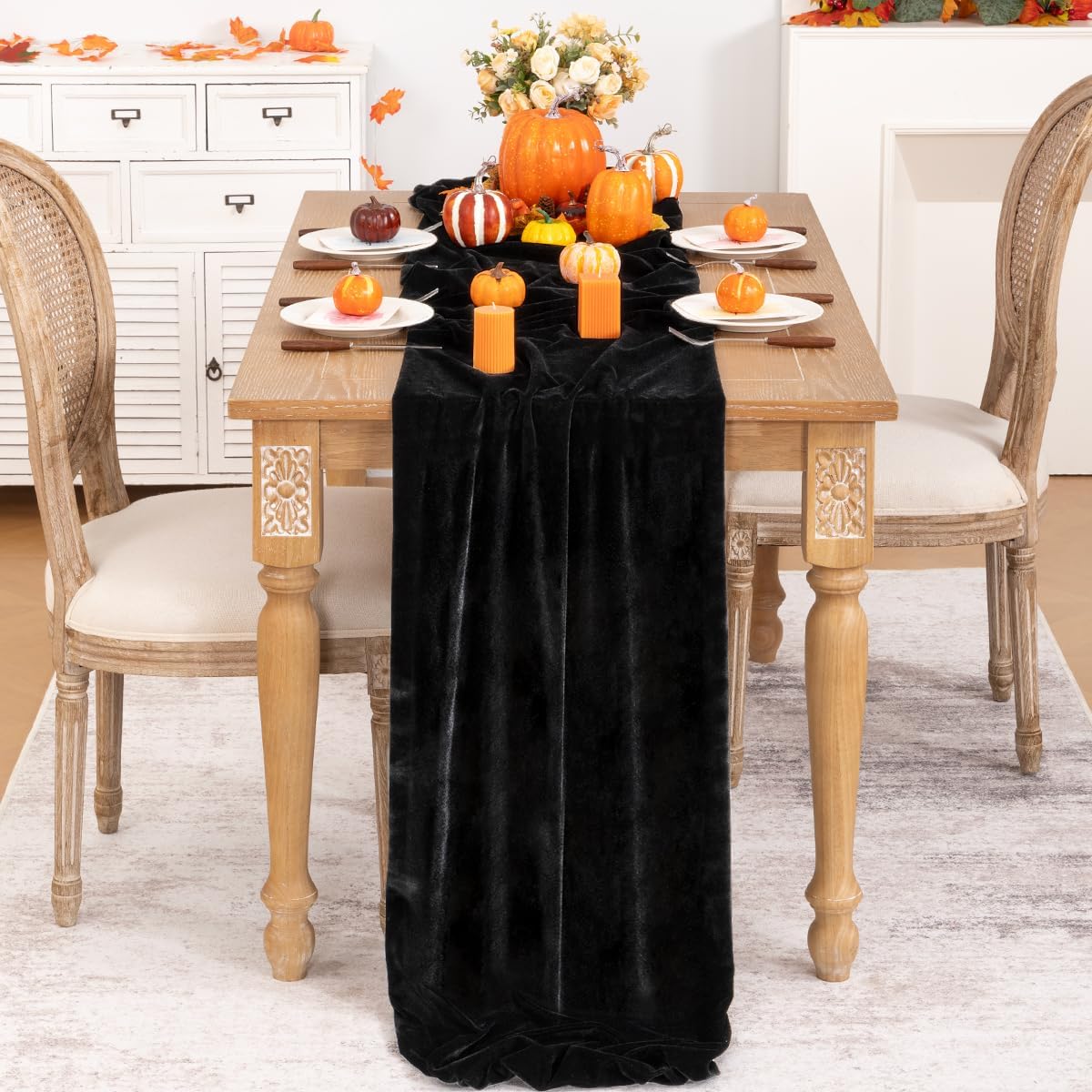 Black Velvet Table Runner 3 Pack Fall Halloween Black Table Runners 20 x 120 Inch Luxurious Elegant Velvet Fabric Thanksgiving Table Decor for Christmas Dinner Wedding Bridal Baby Shower
