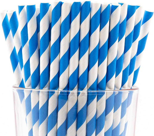 Pack of 300 Sky Blue Swirls Biodegradable 4-Ply Paper Drinking Straws (Compostable, Non-toxic, BPA-free)