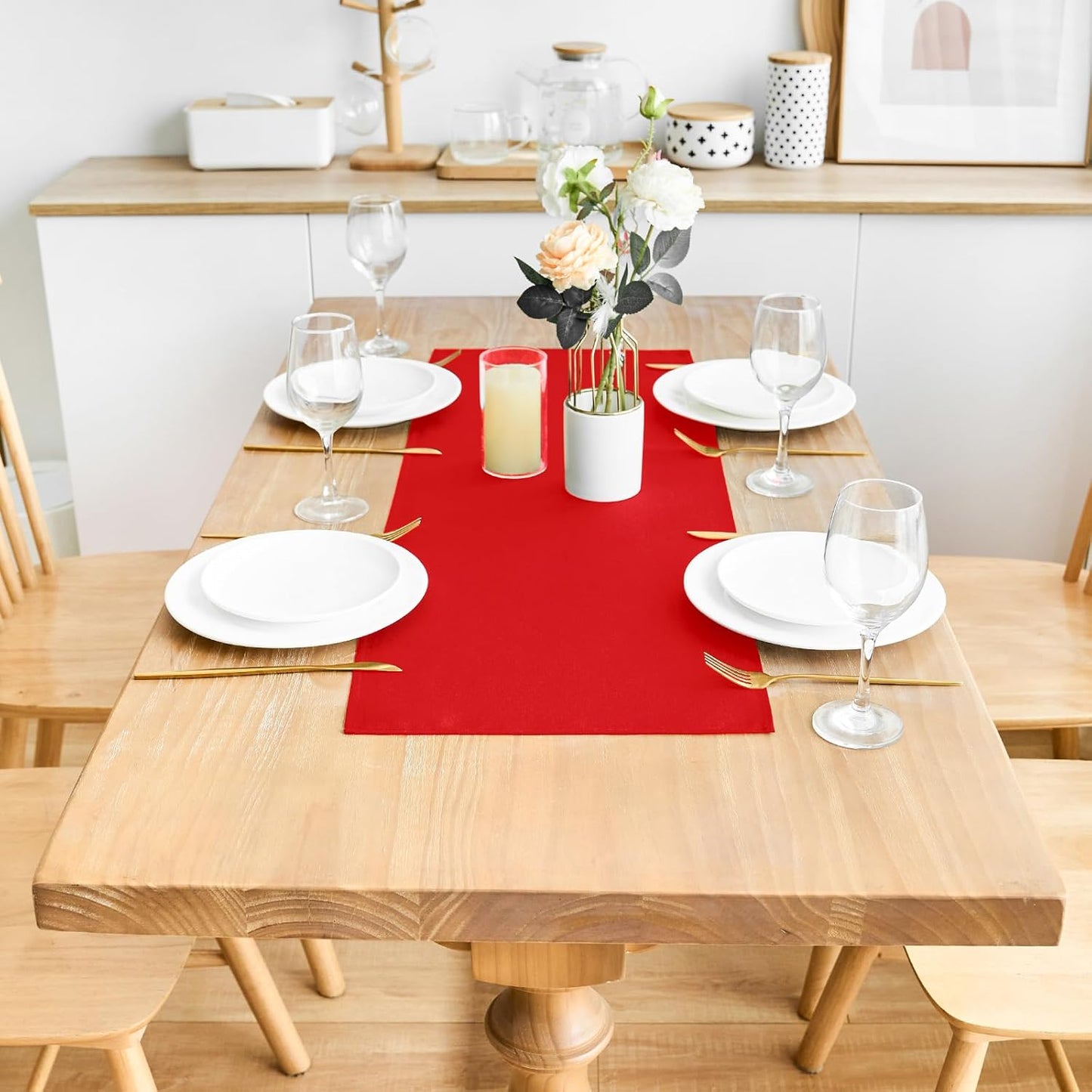 2 Pack Red Small Short Table Runner 12 x 24 Inch Solid Color Runners Coffee Table Dresser for Daily Party Home Decoration