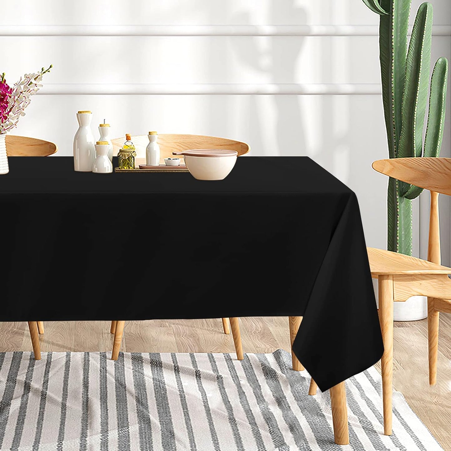 sancua 8 Pack Black Tablecloth 60 x 120 Inch, Rectangle Table Cloth for 8 Feet Tables - Stain and Wrinkle Resistant Washable Polyester Table Cover for Dining Tables, Buffet Parties and Camping