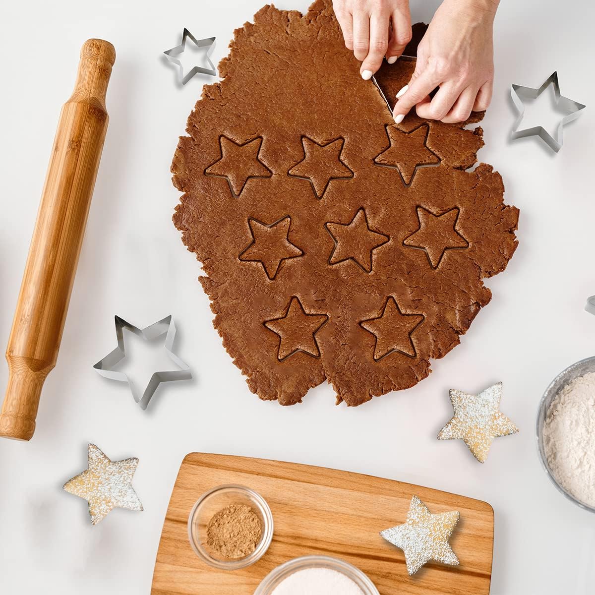 6 Pieces Star Cookie Cutters Set - Stainless Steel Five-Pointed Shaped Cutter, Biscuit Molds, Fondant Cake Cheese Cutter, Pastry Mold Bakeware Tools - Christmas Gifts (Assorted Sizes)