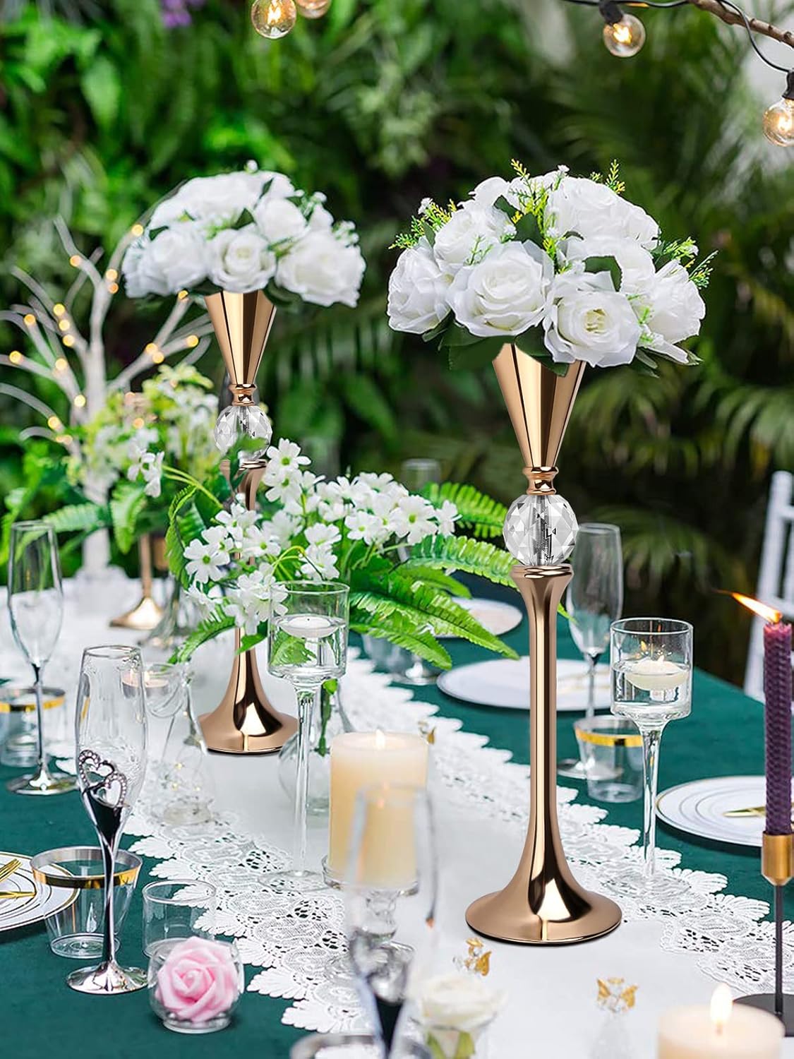 VIJIV Gold Flower Vase for Centerpiece Table Decorations Wedding Reception Decor, 18.9 Inch Tall Metal Vase for Feather Flower Holder Stand Floral Arrangement Gatsby Party Dinner Event Hotel