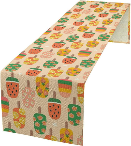 Summer Popsicles Table Runner, Colorful Cute Ice Cream Childish Seasonal Dinner Runner for Party Holiday Home Kitchen Dining Table Decor 13"x36"
