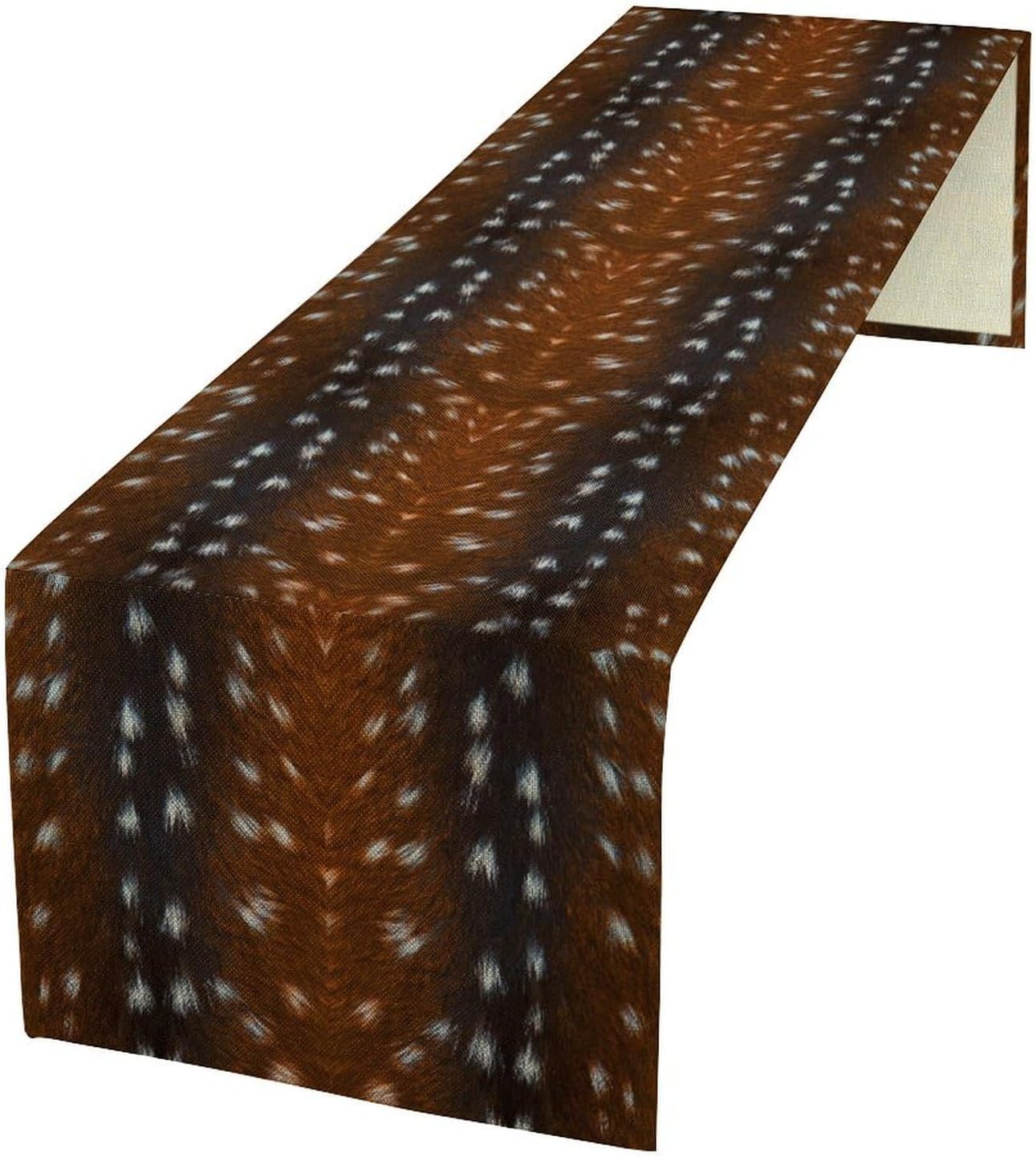 Deer Skin Table Runner Brown Fur Runner Black White Elk Deer Print Fur Western Print Cotton Linen Cottage Dinner Table Runners for Dining Room Kitchen Table Setting, 13x60 Inch