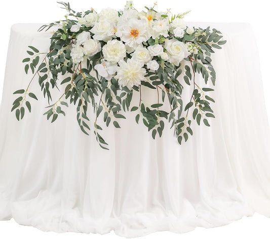 TINGE TIME Artificial Sweetheart Flower Swag with Table Cloth and Table Runner, Pack of 3 Floral Arrangement for Wedding Sweetheart Desktop Centerpiece Decoration Valentine's Day (IvoryWhite)