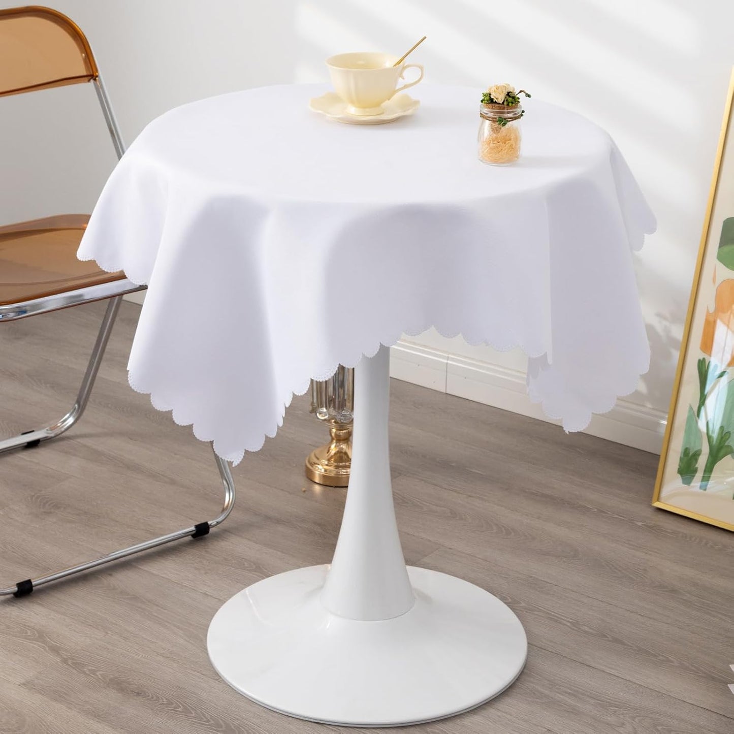 Small Square White Tablecloth 36 x 36 Inch Polyester Fabric Washable Table Cover Decorative Wrinkle Resistant Solid Color Table Cloth for Kitchen Dinning Party Wedding Camping