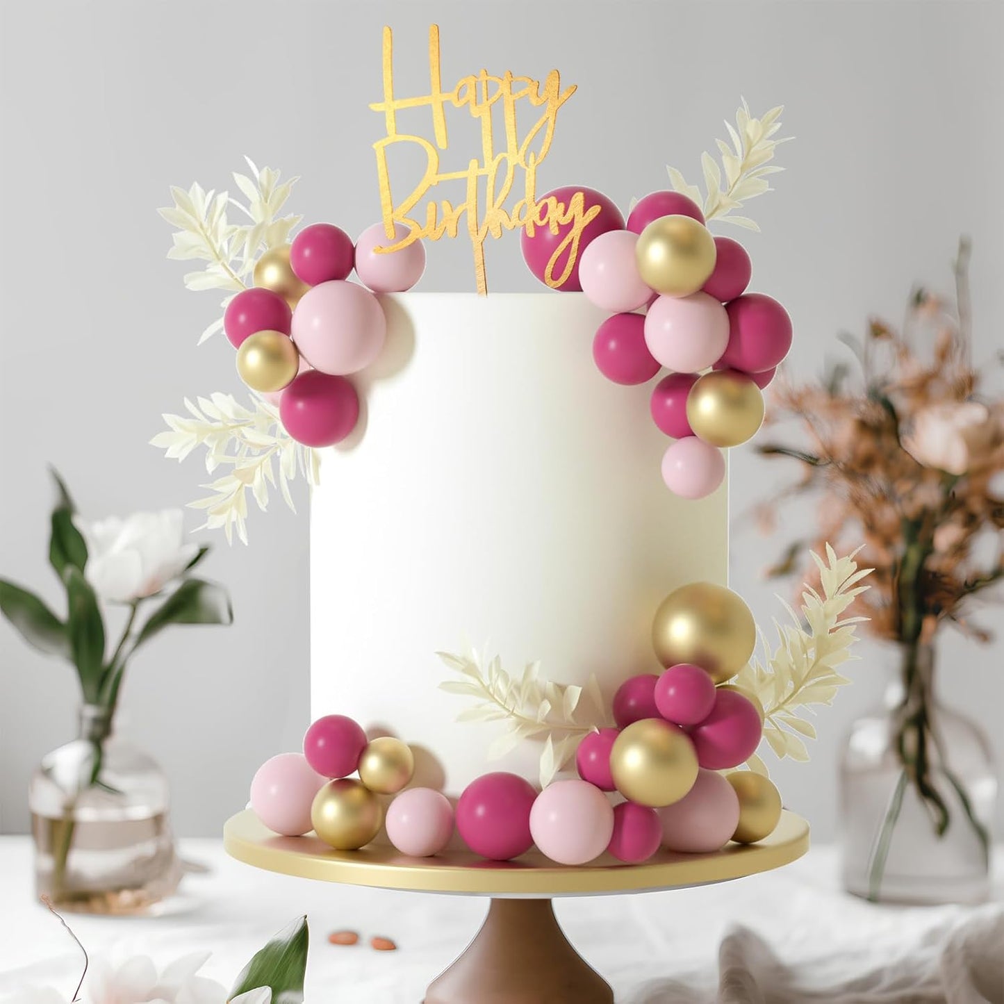 MIAHART Ball Cake Toppers Boho Grass Cake Topper Ball Cake Insert Decoration for Birthday Wedding Baby Shower Party Decorations Boho Themed Party Supplies (pink,gold,light pink)