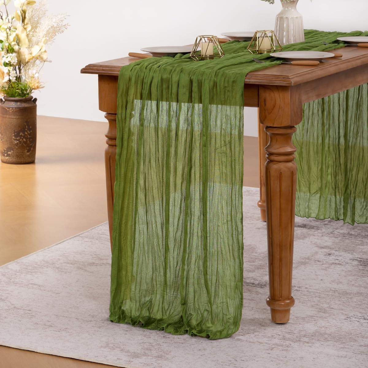 MLMW Fall Cheesecloth Table Runner Forest Green Boho Cheese Cloth Gauze 160 inch Rustic Sheer Table Runner 13.3ft for Wedding Party Baby Bridal Shower Birthday