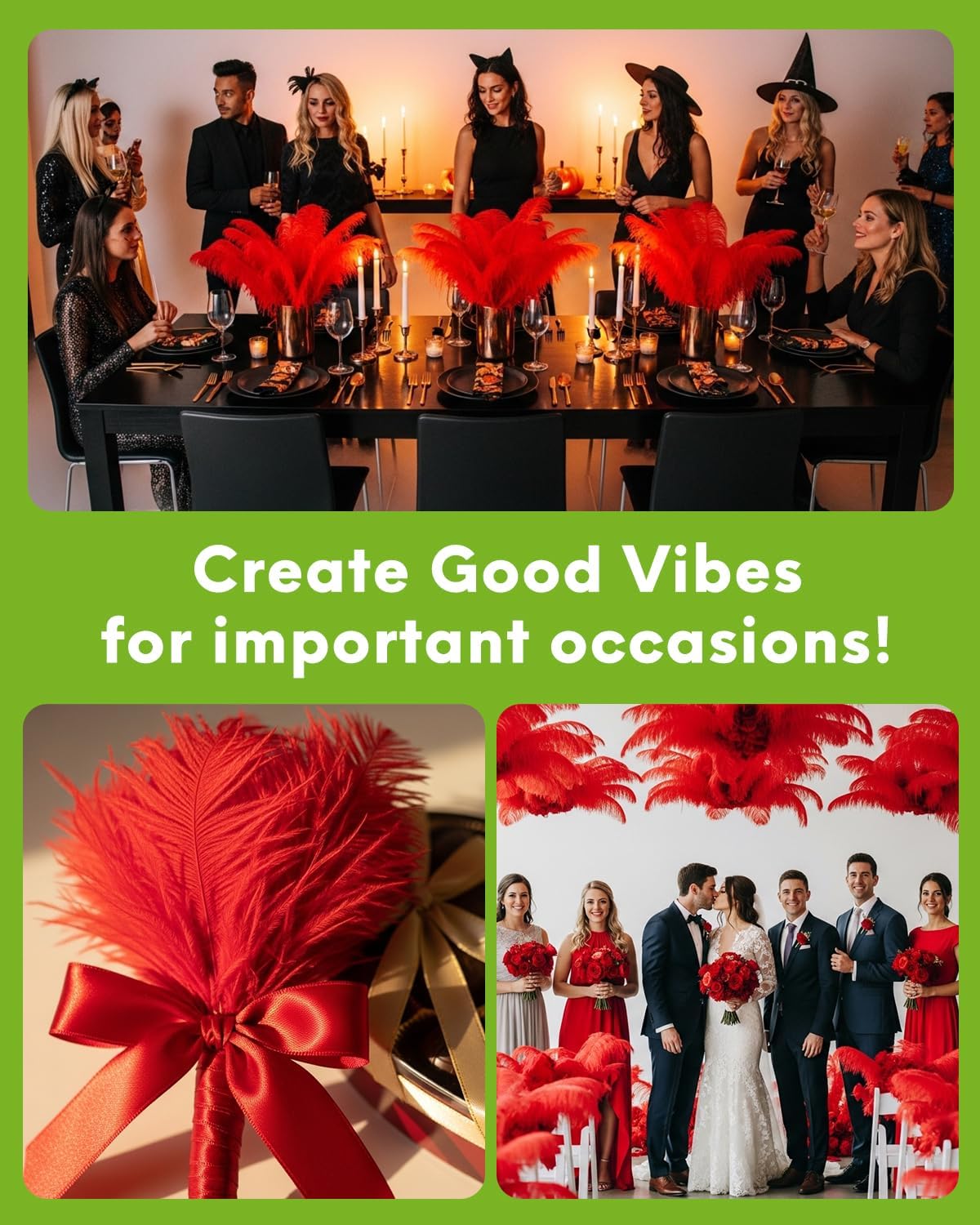 NEWONG 30pcs Red Ostrich Feathers Natural Bulk 9-12inch(23-30cm) Vase Craft Wedding Home Party Centerpieces Christmas Day Decoration