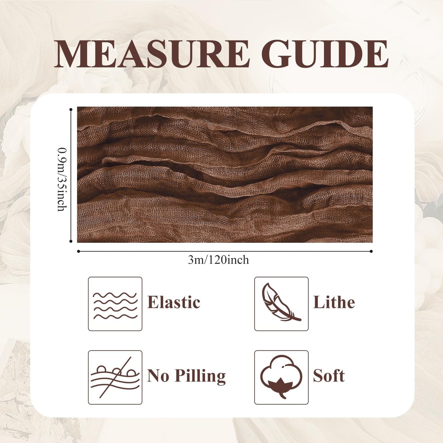 Asee'm Cheesecloth Table Runner 120 Inches Long Brown Boho Gauze Cheese Cloth Runner 10FT Rustic Sheer Fall Table Runners for Thanksgiving Wedding Party Baby Shower Decoration